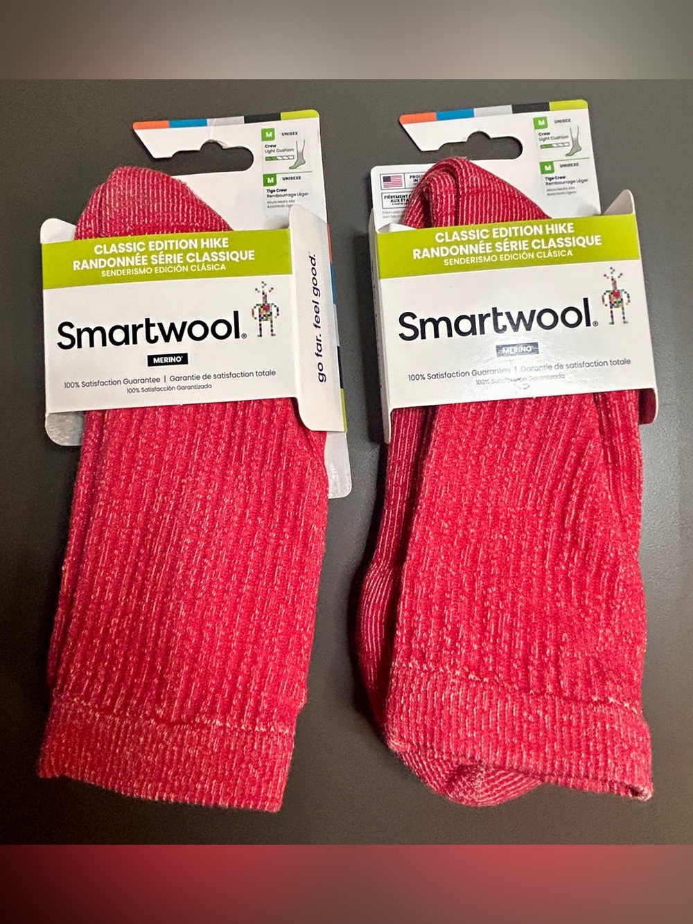 NWT Smartwool Unisex Light Cushion Crew Socks Red Size Medium (Bundle of 2)